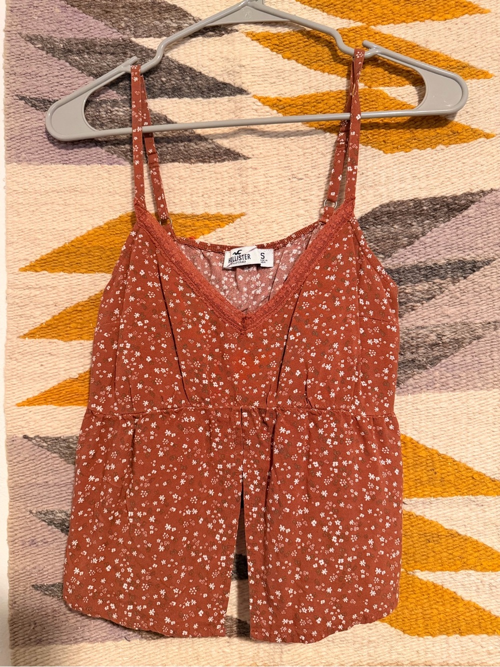Hollister Rust-Orange Floral Lace-Trim Camisole